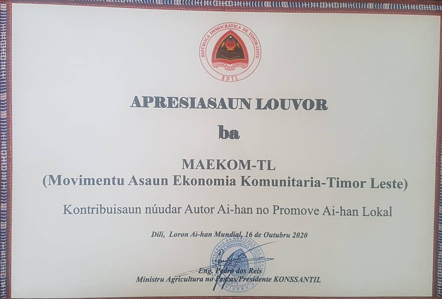 MAEKOM Hetan Apresiasaun Louvór husi MAP